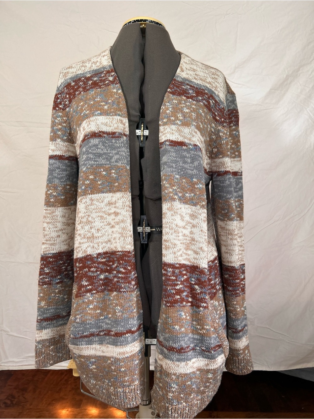 Lands End Cozy Striped Open-Front Women's Cardigan Sweater - Neutral Multi